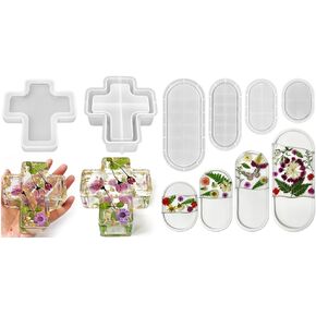 RESINWORLD 4 Sizes Oval Tray Molds Set + Cross Box Silicone Storage Mold