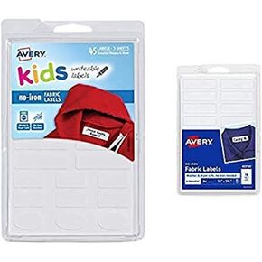ملصقات ملابس Avery No -Iron Kids - غسالة ومجففات آمنة وقابلة للكتابة والكتابة اليدوية ، 45 و 54 حزم العد