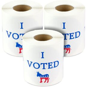 I Voted Today Stickers w/American Flag (2 x 1 inch, Red, White & Blue - 300 Labels) Oval, I Voted Today Stickers - Fabric Friendly