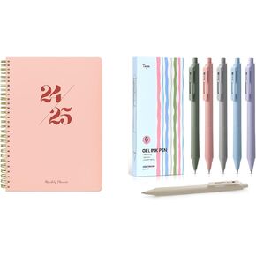 Monthly Planner 2025-2026, 21 Months Calendar Planner 2025-2026 and Gel Pens, 6 Pcs Quick Dry Blcak Gel Ink Pens