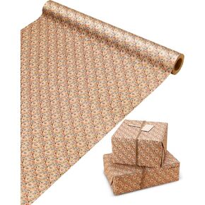 Rayofsun Vintage Fuloral kraft flapp paper Roll ، جميع المناسبات مناسبة لفة هدية زهرة الربيع لحضور حفل زفاف الزفاف الحفل عيد ميلاد اللوازم ، 17 في × 10 قدم لفة صغيرة