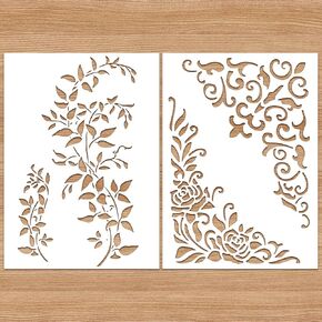 2 Pack Large Vine Stencils for Wood Wall Painting, A4 Size Reusable Leaf Flower Stencil Vine Stencils DIY Drawing Templates for Furniture Canvas Wood Home Decor Art Crafts