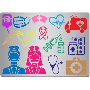 GorgeCraft Nurse Metalic Stencils Medical Medical Nurse's Day المحقنة المظلة المظلة أداة تزيين الفولاذ المقاوم للصدأ