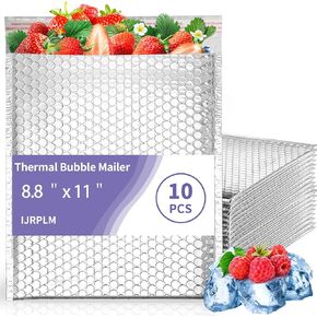 10 Pack Thermal Bubble Mailer, 8.8 x 11" Metallic Bubble Mailers, Self Seal Cool Mailers, Foil Mailing Envelopes, Waterproof Padded Envelopes, Insulated Shipping Bags for Cold Shipping