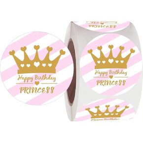 Princess Party Favor Stickers,2 Inch Baby Shower Happy Birthday Labels for Goodie Gift Treat Bags Princess Themed Birthday Party Supplies,250 Pcs Per Roll