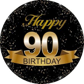 Black and Gold 90th Birthday Party Favor Stickers - 2 Inches - 50 Labels