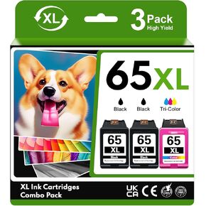 حزمة كومبو سوداء ملونة 65XL حبر الأسود (3Pack ، 2Black/1tri-color) للاستبدال لـ HP Ink 65xl لـ Envy 5052 5014 Deskjet 3755 3772 3700 3752 2600 2622 Printer