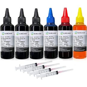 Refill Ink Kit for HP 61 60 62 63 950 902 564 920 901 940 Inkjet Printer Cartridges Refillable Ink Cartridges CISS System 4 Color Set 6pcs(3BK+CMY) with 4 Syringe,600ml