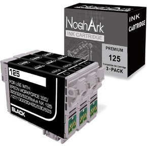 3 Packs T125 Remanufactured Ink Cartridge Replacement for Epson 125 use for Epson Stylus NX125 NX127 NX230 NX420 NX530 NX625 Workforce 320 323 325 520 Printer (3 Black)
