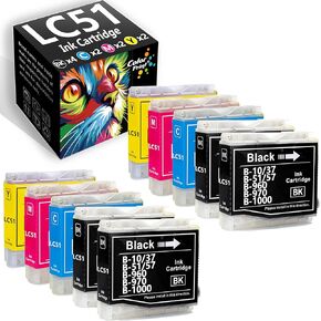 CyberpowerPC Compatible Ink Cartridge Replacement for Brother LC 51 LC-51, Cyan, Magenta, Yellow, Black, 10 Pack