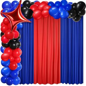 57 PCS Red Blue Black Party Decorations 3 CHIFFON BACKDROP CURTINE 54 PCS BALLED RED و Blue Balloons Arch Kit Arch Arch Arch Garland Tofression