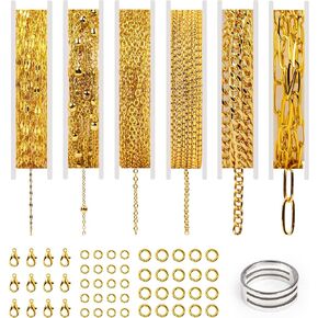 QOROOS 6 PCS 18K سلسلة مملوءة بالذهب للمجوهرات التي تصنع 52.5 قدمًا من سلسلة قلادة الورق الذهبي لمجموعة طقم مجوهر