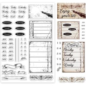 PH Pandahall Journal Clear Stamp for Monthly Planner مع مواعيد الأسابيع ، عدد ختم الطوابع الشفافة للسيليكون للمجلات ، سجل القصاصات ، صنع البطاقات ، بطاقات العطلات ، مركبة DIY ، 8.3 × 5.8 بوصة