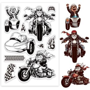 Globleland دراجة نارية Clear Silicone Stamps for DIY Card Making Punks Silicone Silicone Stamp Seal Seal Bikers Flame Displator