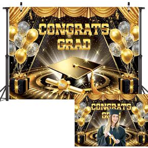 BLACK GOLD PROM 2025 BACKDROP 7x5ft تهانينا لتصوير الخريج الخلفية تهنئة الدراسات العليا من 2025 لوازم التصوير الفوتوغرافي كاب البكالوريوس