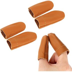 3 Pairs Thimbles for Hand Sewing, Leather Thimble Crochet Finger Protectors Hands Embroidery Supplies Finger Guard Sewing Needlework Accessories for Hand Craft Needlework Handmaking, 2 Sizes (Yellow)