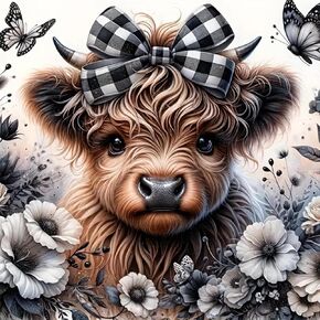 KTHOFCY 5D DIY مجموعات الطلاء الماس للبالغين ، Highland Cow Flower Flower Full Driller Cross Cross Crystal Rhinestone Paints Pictures Arts Wall Decor Paint kits 11.8x11.8 Inch