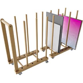 Art Storage Rack Transport Cart with Dowels - Art Drying Rack with Wheels, Handle, and Adjustable Dividers