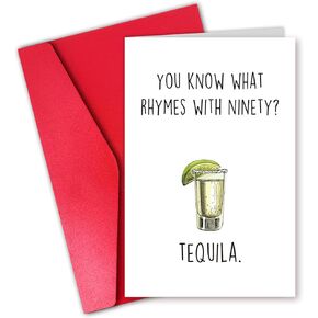 Tequila 40th Birthday Card, Funny 40 Year Old Birthday Card for Him Her Men Women, You Know What Rhymes With Forty?
