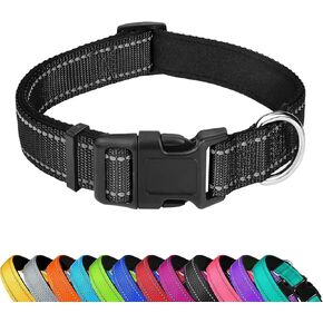Reflective Dog Collar, Adjustable Soft Neoprene Padded Nylon Pet Collars with Buckle for Puppy and Small Dogs, Cats, Black,XS