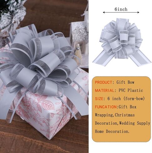 FORBINBO 6Pcs 6inch Pull Bow Gift Wrapping,Pull Bow For Gift Basket, Gift Bag Box Wrapping Decor, Valentines Day, Birthday, Anniversary, Wedding, Flower Packaging (Baby Blue) in Kuwait