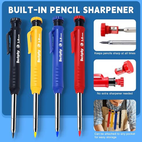 2PCS Carpenter Pencil with Sharpener,Mechanical Pencils with 26 Refills An eraser,Heavy Duty Woodworking Pencils for Architect,Deep Hole Marker for Construction with Case(Black, Red) in Saudi Arabia