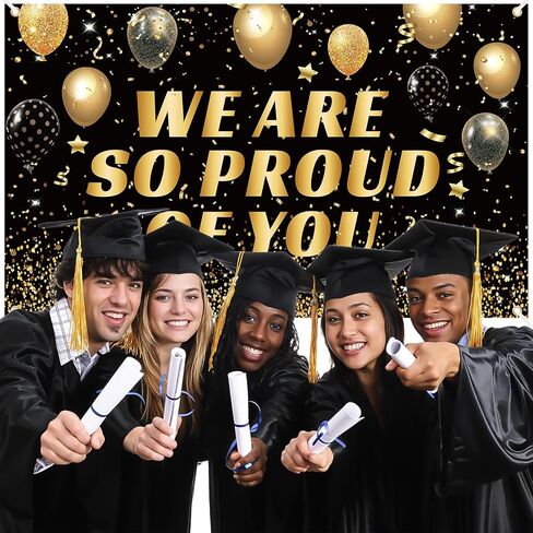 Graduation Decorations Blue Gold,Class of 2025 Congrats Grad Backdrop Banner,Congratulations Yard Sign Photography Background for 2025 Graduation Party Decorations in Saudi Arabia