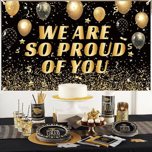 Graduation Decorations Blue Gold,Class of 2025 Congrats Grad Backdrop Banner,Congratulations Yard Sign Photography Background for 2025 Graduation Party Decorations in Saudi Arabia