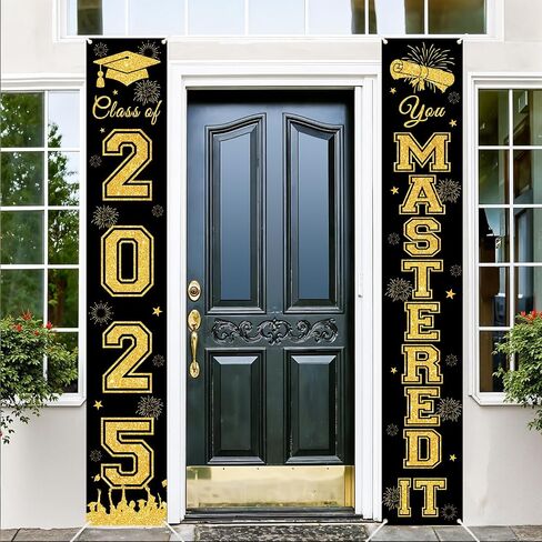 Graduation Decorations Blue Gold,Class of 2025 Congrats Grad Backdrop Banner,Congratulations Yard Sign Photography Background for 2025 Graduation Party Decorations in Saudi Arabia