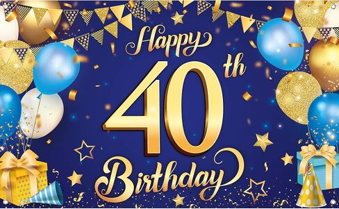 KatchOn Blue and Gold 40th Birthday Banner - XtraLarge, 72x44 Inch Happy Birthday Decoration Banner in Saudi Arabia