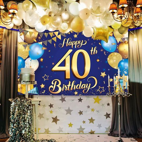 KatchOn Blue and Gold 40th Birthday Banner - XtraLarge, 72x44 Inch Happy Birthday Decoration Banner in Saudi Arabia