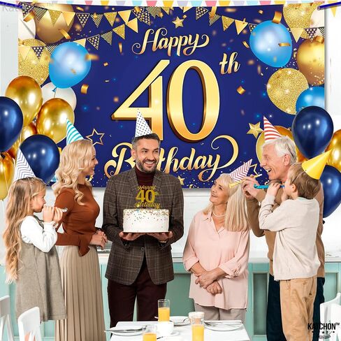 KatchOn Blue and Gold 40th Birthday Banner - XtraLarge, 72x44 Inch Happy Birthday Decoration Banner in Saudi Arabia