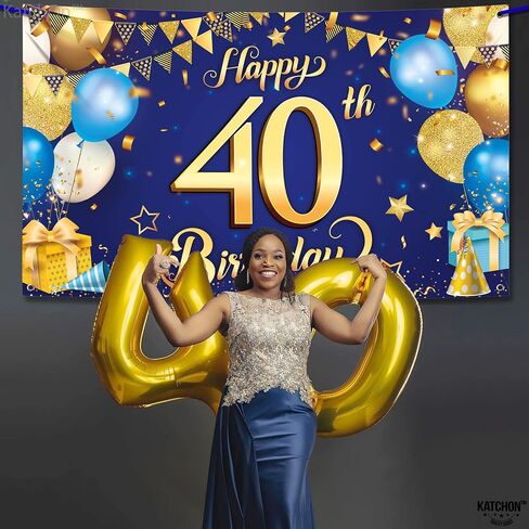 KatchOn Blue and Gold 40th Birthday Banner - XtraLarge, 72x44 Inch Happy Birthday Decoration Banner in Saudi Arabia