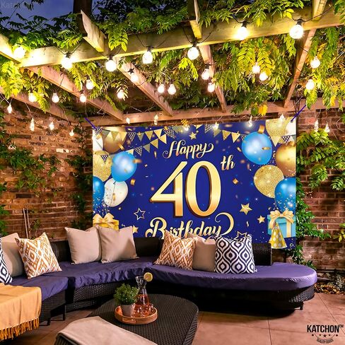 KatchOn Blue and Gold 40th Birthday Banner - XtraLarge, 72x44 Inch Happy Birthday Decoration Banner in Saudi Arabia