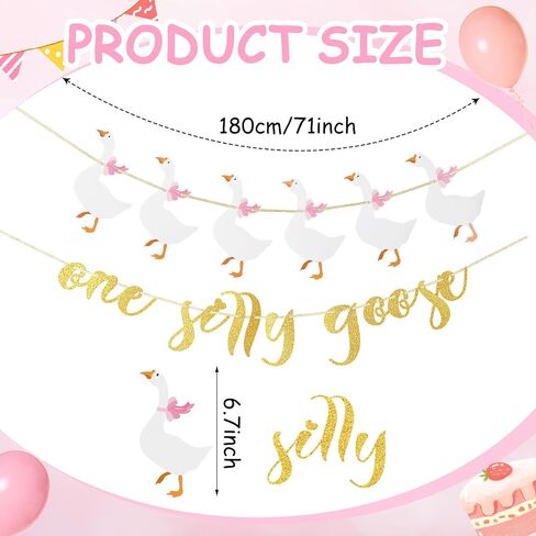 TaoBary One Silly Goose Banner Glitter One Silly Goose Birthday Decor Funny Pink 1st First Birthday Banner for Girl Party Decorations in Saudi Arabia
