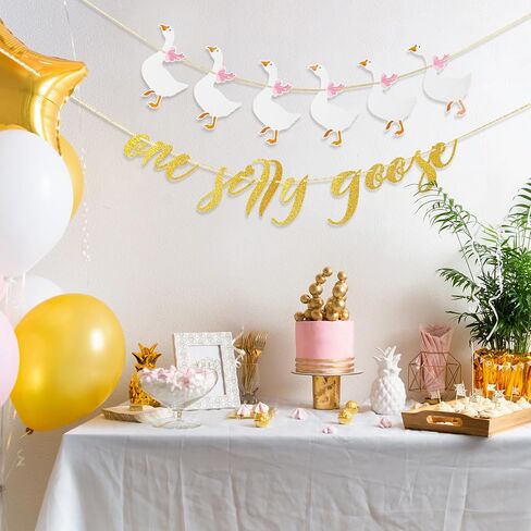 TaoBary One Silly Goose Banner Glitter One Silly Goose Birthday Decor Funny Pink 1st First Birthday Banner for Girl Party Decorations in Saudi Arabia