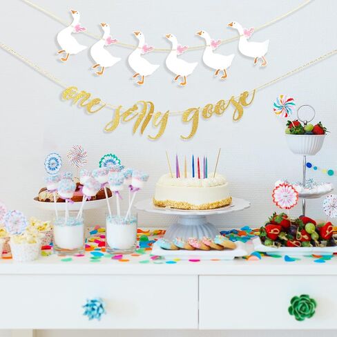 TaoBary One Silly Goose Banner Glitter One Silly Goose Birthday Decor Funny Pink 1st First Birthday Banner for Girl Party Decorations in Saudi Arabia