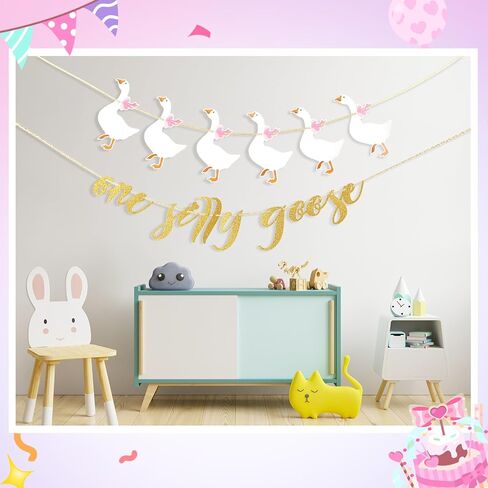 TaoBary One Silly Goose Banner Glitter One Silly Goose Birthday Decor Funny Pink 1st First Birthday Banner for Girl Party Decorations in Saudi Arabia