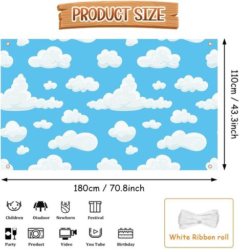 Blue Sky White Clouds Backdrop Cartorop Kids Birthday Party Decorations Boys Newborn Baby Birth Birthdy Photo Photo Photo Photo Props 70.8 × 43.3 inch in Saudi Arabia
