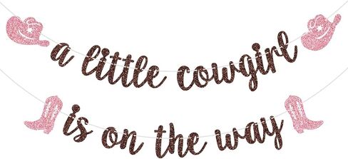 A Little Cowgirl is on The Way Banner, Cowgirl Baby Shower Party Decor, Western Themed Girl Baby Shower Birthday Party Decorations, Brown and Pink Glitter in Kuwait