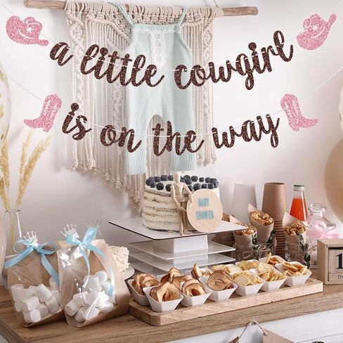 A Little Cowgirl is on The Way Banner, Cowgirl Baby Shower Party Decor, Western Themed Girl Baby Shower Birthday Party Decorations, Brown and Pink Glitter in Kuwait