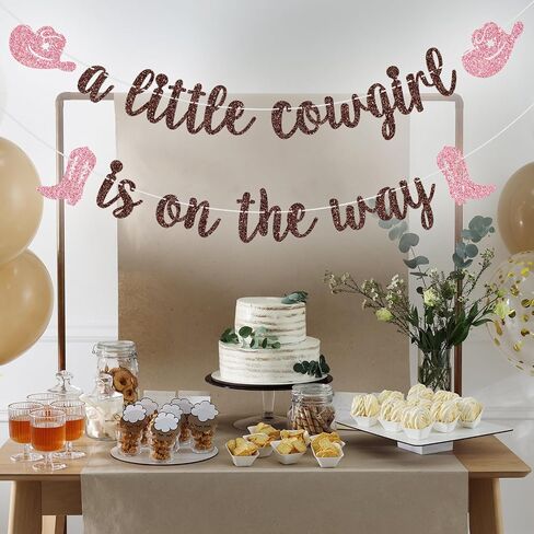 A Little Cowgirl is on The Way Banner, Cowgirl Baby Shower Party Decor, Western Themed Girl Baby Shower Birthday Party Decorations, Brown and Pink Glitter in Kuwait