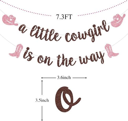A Little Cowgirl is on The Way Banner, Cowgirl Baby Shower Party Decor, Western Themed Girl Baby Shower Birthday Party Decorations, Brown and Pink Glitter in Kuwait