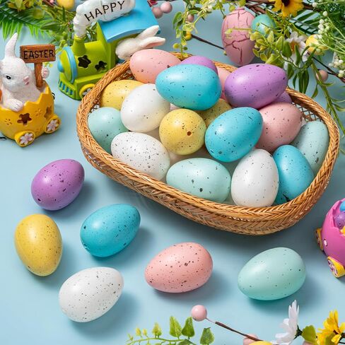 24PCS 2.4" Speckled Easter Eggs Decoration in 4 Foam Egg Cartons, 6 Colors Pastel Easter Eggs Decorative Bowl Basket Vase Fillers, Speckled Fake Eggs for DIY Spring Home Kitchen Table Decor Party Gift in Saudi Arabia