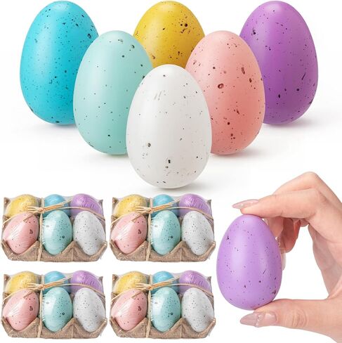 24PCS 2.4" Speckled Easter Eggs Decoration in 4 Foam Egg Cartons, 6 Colors Pastel Easter Eggs Decorative Bowl Basket Vase Fillers, Speckled Fake Eggs for DIY Spring Home Kitchen Table Decor Party Gift in Saudi Arabia