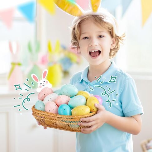 24PCS 2.4" Speckled Easter Eggs Decoration in 4 Foam Egg Cartons, 6 Colors Pastel Easter Eggs Decorative Bowl Basket Vase Fillers, Speckled Fake Eggs for DIY Spring Home Kitchen Table Decor Party Gift in Saudi Arabia