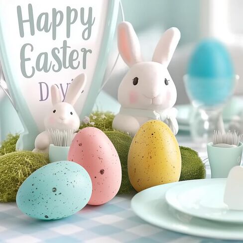 24PCS 2.4" Speckled Easter Eggs Decoration in 4 Foam Egg Cartons, 6 Colors Pastel Easter Eggs Decorative Bowl Basket Vase Fillers, Speckled Fake Eggs for DIY Spring Home Kitchen Table Decor Party Gift in Saudi Arabia