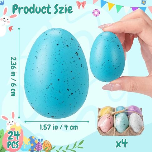 24PCS 2.4" Speckled Easter Eggs Decoration in 4 Foam Egg Cartons, 6 Colors Pastel Easter Eggs Decorative Bowl Basket Vase Fillers, Speckled Fake Eggs for DIY Spring Home Kitchen Table Decor Party Gift in Saudi Arabia