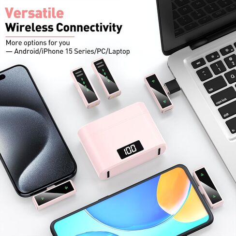 ميكروفون USB C لاسلكي Lavalier لأجهزة Android والكمبيوتر الشخصي والكمبيوتر المحمول وiPhone 15/16 وميكروفون USB مع خاصية إلغاء الضوضاء وميكروفون لاسلكي لتسجيل الفيديو ومدونة الفيديو ويوتيوب وTikTok in Kuwait