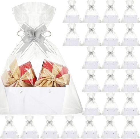 PerKoop 24 Pack Baskets for Gifts Bulk DIY Empty Gift Basket with Handles Kraft Cardboard Tray 24 Bags 24 Bows for Mother's Day Bridal Shower Graduation Wedding Birthday, 6.5 x 9.8 Inch(Khaki) in Saudi Arabia